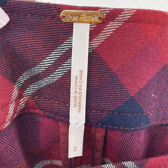 Free People Skirt Geometric Precision Plaid Pencil Red High Low Womens Size 2 - Picture 7 of 8